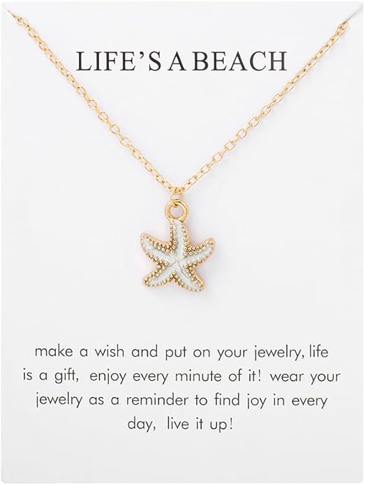 6Pcs Gold Beach Starfish Necklace Set for Women Cute Beachy Hawaii Star Fish Bulk Necklaces Pack Trendy Hawaiian Friendship Matching Jewelry Accessories