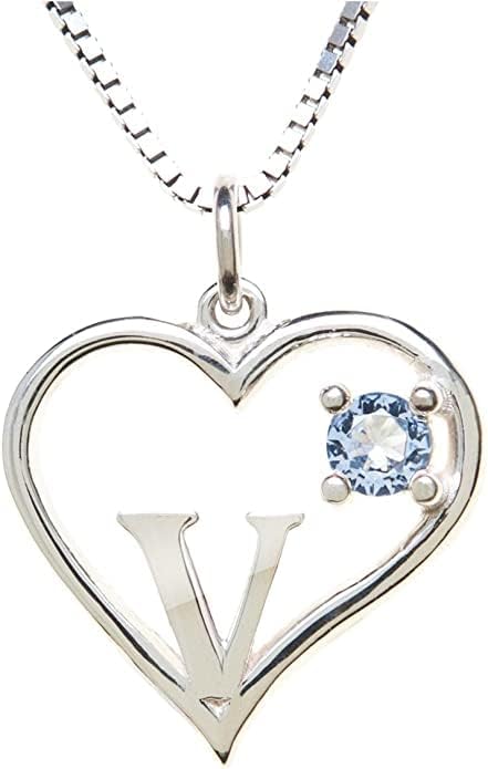 Silver Sterling Necklace Initial Letter A-Z Birthstone for Women – Personalized Custom Jewelry Pendant with Heart Design Customized Dainty Charm for Wife Girlfriend Mom – 18" Box Chain