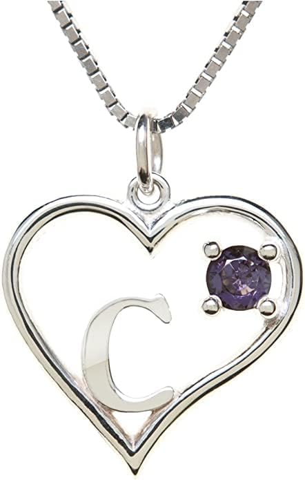 Silver Sterling Necklace Initial Letter A-Z Birthstone for Women – Personalized Custom Jewelry Pendant with Heart Design Customized Dainty Charm for Wife Girlfriend Mom – 18" Box Chain