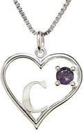 Silver Sterling Necklace Initial Letter A-Z Birthstone for Women – Personalized Custom Jewelry Pendant with Heart Design Customized Dainty Charm for Wife Girlfriend Mom – 18" Box Chain