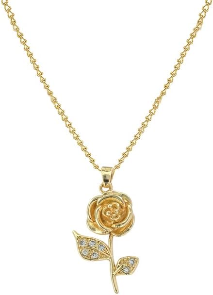 ONLYJUMP Rose Alloy Necklace for Women Heart Pendant Copper Zircon Light Luxury Fashion Jewelry Dainty Romantic Statement Necklace for Daily Wear Ideal Valentine's Day Anniversary Birthday Gift