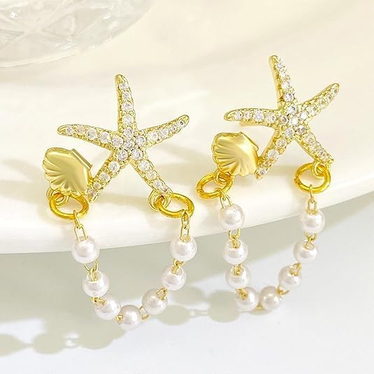 Starfish Earrings for Women Gold Sea Shell Earrings Summer Beach Vacation Outfits for Women