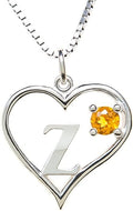 Silver Sterling Necklace Initial Letter A-Z Birthstone for Women – Personalized Custom Jewelry Pendant with Heart Design Customized Dainty Charm for Wife Girlfriend Mom – 18" Box Chain