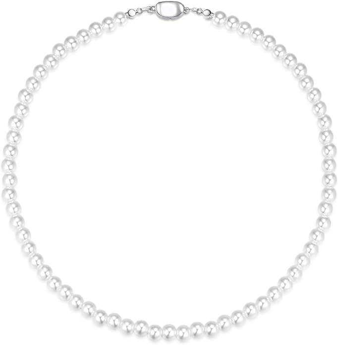 Zeffy Pearl Necklace 4MM/6MM/8MM Dainty Round Imitation Pearl Choker Necklace Wedding Pearl Necklace Delicate Jewelry for Women Simple Bridesmaid Jewelry Gifts