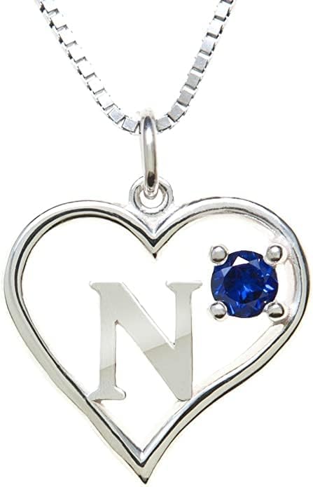 Silver Sterling Necklace Initial Letter A-Z Birthstone for Women – Personalized Custom Jewelry Pendant with Heart Design Customized Dainty Charm for Wife Girlfriend Mom – 18" Box Chain