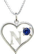 Silver Sterling Necklace Initial Letter A-Z Birthstone for Women – Personalized Custom Jewelry Pendant with Heart Design Customized Dainty Charm for Wife Girlfriend Mom – 18" Box Chain