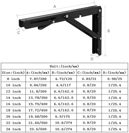 16 Inch Black Folding Shelf Brackets, 2 Pack Metal Heavy Duty Shelf Bracket - Image 3