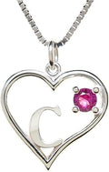 Silver Sterling Necklace Initial Letter A-Z Birthstone for Women – Personalized Custom Jewelry Pendant with Heart Design Customized Dainty Charm for Wife Girlfriend Mom – 18" Box Chain
