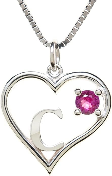 Silver Sterling Necklace Initial Letter A-Z Birthstone for Women – Personalized Custom Jewelry Pendant with Heart Design Customized Dainty Charm for Wife Girlfriend Mom – 18" Box Chain