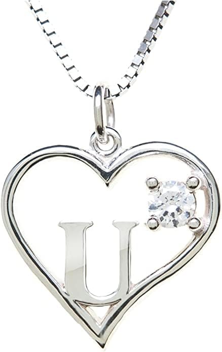 Silver Sterling Necklace Initial Letter A-Z Birthstone for Women – Personalized Custom Jewelry Pendant with Heart Design Customized Dainty Charm for Wife Girlfriend Mom – 18" Box Chain