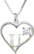 Silver Sterling Necklace Initial Letter A-Z Birthstone for Women – Personalized Custom Jewelry Pendant with Heart Design Customized Dainty Charm for Wife Girlfriend Mom – 18" Box Chain