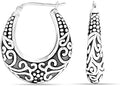 LeCalla 925 Sterling Silver Bali-Style Hoop Earrings Lightweight Click-Top Antique Two-Tone Beaded Italian Bali Style Earring Hoops for Women