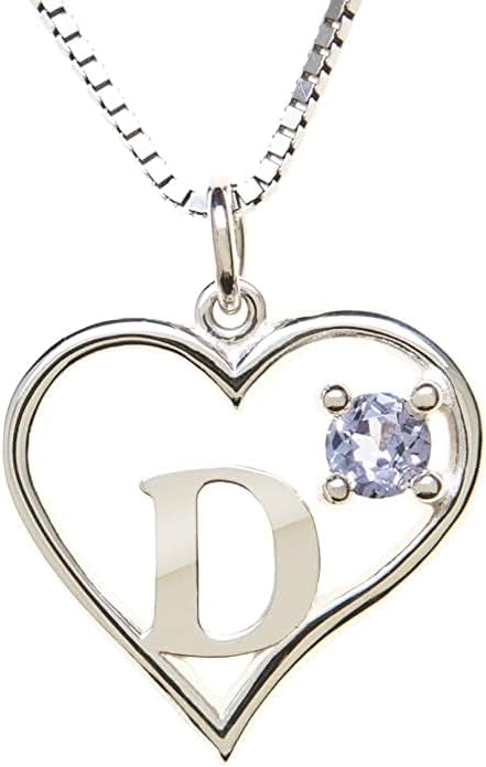 Silver Sterling Necklace Initial Letter A-Z Birthstone for Women – Personalized Custom Jewelry Pendant with Heart Design Customized Dainty Charm for Wife Girlfriend Mom – 18" Box Chain