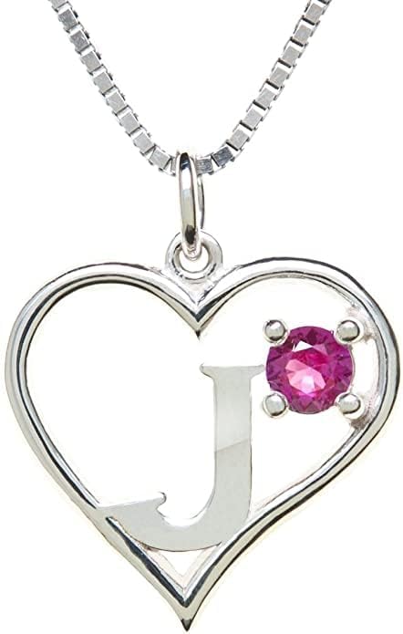 Silver Sterling Necklace Initial Letter A-Z Birthstone for Women – Personalized Custom Jewelry Pendant with Heart Design Customized Dainty Charm for Wife Girlfriend Mom – 18" Box Chain