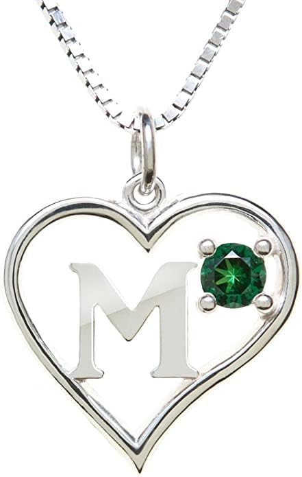 Silver Sterling Necklace Initial Letter A-Z Birthstone for Women – Personalized Custom Jewelry Pendant with Heart Design Customized Dainty Charm for Wife Girlfriend Mom – 18" Box Chain
