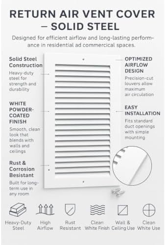 14x14 Air Return Vent Cover, Solid Steel White, 8 Pack - Image 5