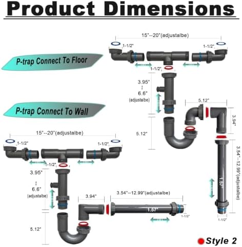1-1/2" Double Sink Drain Pipe Kit - Image 2