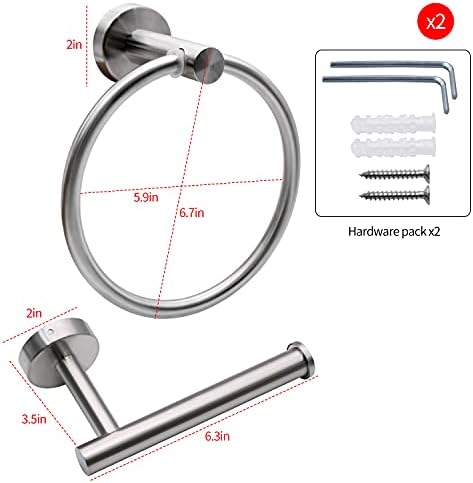 2pcs Brushed Nickel Toilet Paper Holder and Towel Ring Set, Stainless Steel - Image 5