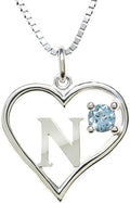 Silver Sterling Necklace Initial Letter A-Z Birthstone for Women – Personalized Custom Jewelry Pendant with Heart Design Customized Dainty Charm for Wife Girlfriend Mom – 18" Box Chain