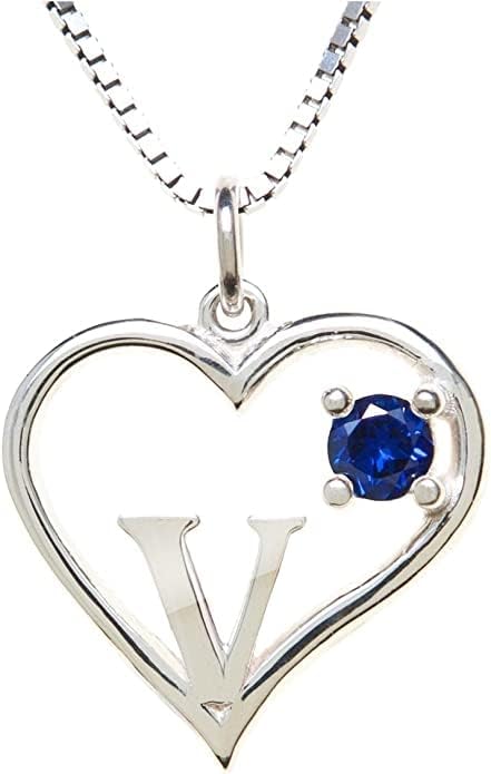 Silver Sterling Necklace Initial Letter A-Z Birthstone for Women – Personalized Custom Jewelry Pendant with Heart Design Customized Dainty Charm for Wife Girlfriend Mom – 18" Box Chain