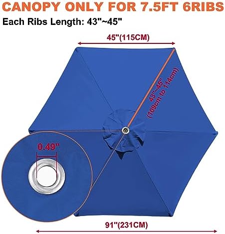 EliteShade USA 7.5FT Replacement Covers 6 Ribs Market Patio Umbrella Canopy - Image 3