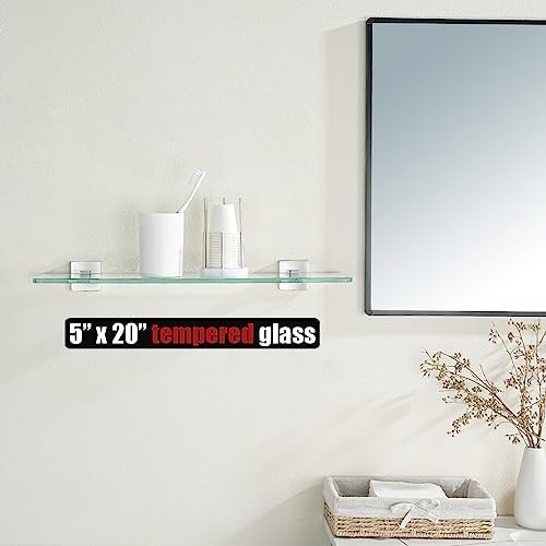 JQK Bathroom Glass Shelf, Floating Tempered Glass Shower Storage 24 by 5 inches - Image 2