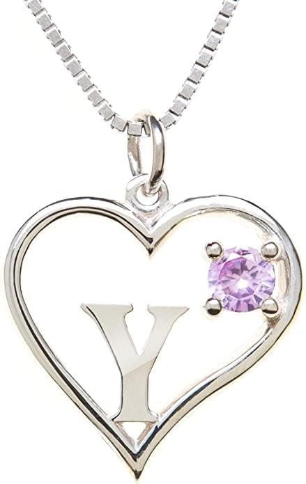 Silver Sterling Necklace Initial Letter A-Z Birthstone for Women – Personalized Custom Jewelry Pendant with Heart Design Customized Dainty Charm for Wife Girlfriend Mom – 18" Box Chain