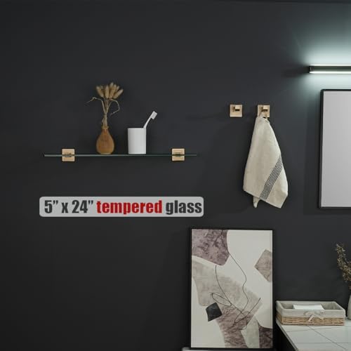JQK Bathroom Glass Shelf, Floating Tempered Glass Shower Storage 24 by 5 inches - Image 2