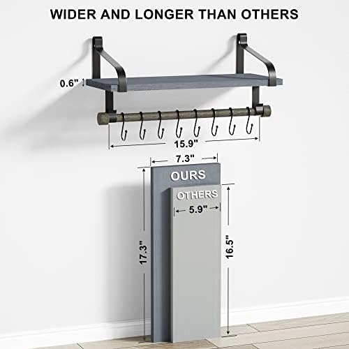 Love-KANKEI 17.3"Floating Wall Shelf Wood/Bracket, Coffee Bar, Weathered Grey - Image 3