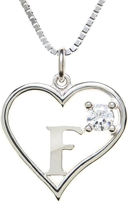 Silver Sterling Necklace Initial Letter A-Z Birthstone for Women – Personalized Custom Jewelry Pendant with Heart Design Customized Dainty Charm for Wife Girlfriend Mom – 18" Box Chain