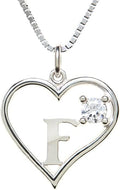 Silver Sterling Necklace Initial Letter A-Z Birthstone for Women – Personalized Custom Jewelry Pendant with Heart Design Customized Dainty Charm for Wife Girlfriend Mom – 18" Box Chain