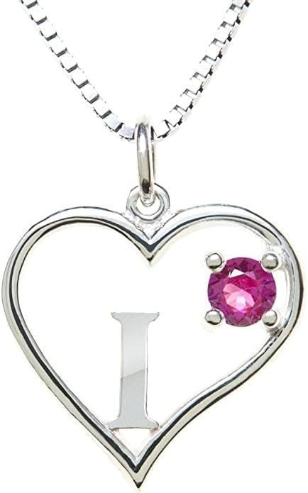 Silver Sterling Necklace Initial Letter A-Z Birthstone for Women – Personalized Custom Jewelry Pendant with Heart Design Customized Dainty Charm for Wife Girlfriend Mom – 18" Box Chain
