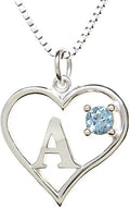 Silver Sterling Necklace Initial Letter A-Z Birthstone for Women – Personalized Custom Jewelry Pendant with Heart Design Customized Dainty Charm for Wife Girlfriend Mom – 18" Box Chain