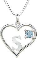 Silver Sterling Necklace Initial Letter A-Z Birthstone for Women – Personalized Custom Jewelry Pendant with Heart Design Customized Dainty Charm for Wife Girlfriend Mom – 18" Box Chain