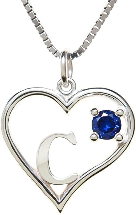 Silver Sterling Necklace Initial Letter A-Z Birthstone for Women – Personalized Custom Jewelry Pendant with Heart Design Customized Dainty Charm for Wife Girlfriend Mom – 18" Box Chain