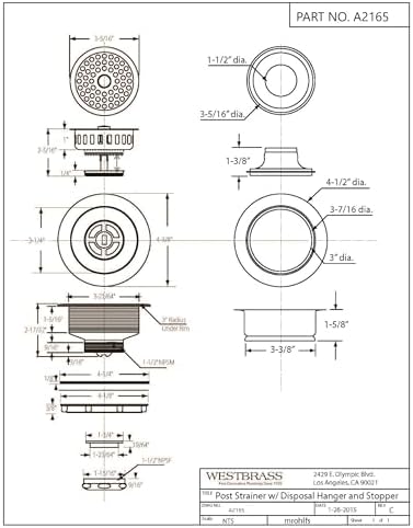 Westbrass A2165-11 4-1/4" OD Post Style Large Kitchen Basket Strainer - Image 2