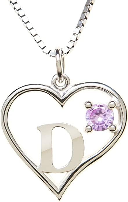 Silver Sterling Necklace Initial Letter A-Z Birthstone for Women – Personalized Custom Jewelry Pendant with Heart Design Customized Dainty Charm for Wife Girlfriend Mom – 18" Box Chain