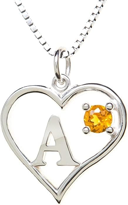 Silver Sterling Necklace Initial Letter A-Z Birthstone for Women – Personalized Custom Jewelry Pendant with Heart Design Customized Dainty Charm for Wife Girlfriend Mom – 18" Box Chain