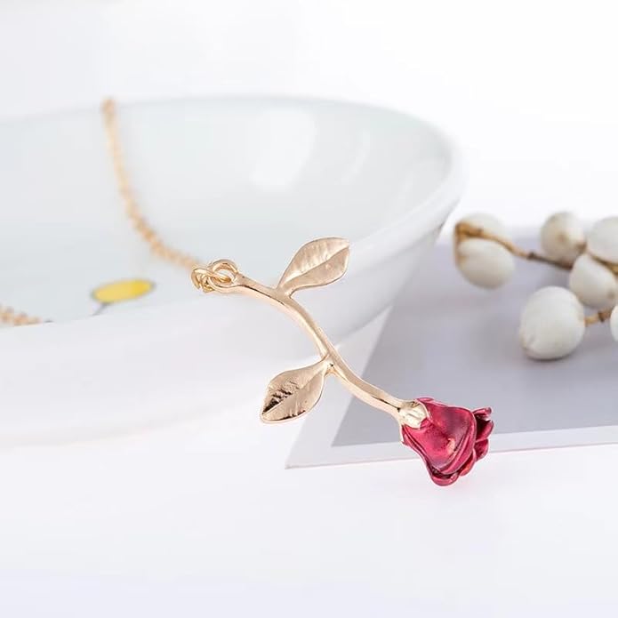 ONLYJUMP Rose Alloy Necklace for Women Heart Pendant Copper Zircon Light Luxury Fashion Jewelry Dainty Romantic Statement Necklace for Daily Wear Ideal Valentine's Day Anniversary Birthday Gift