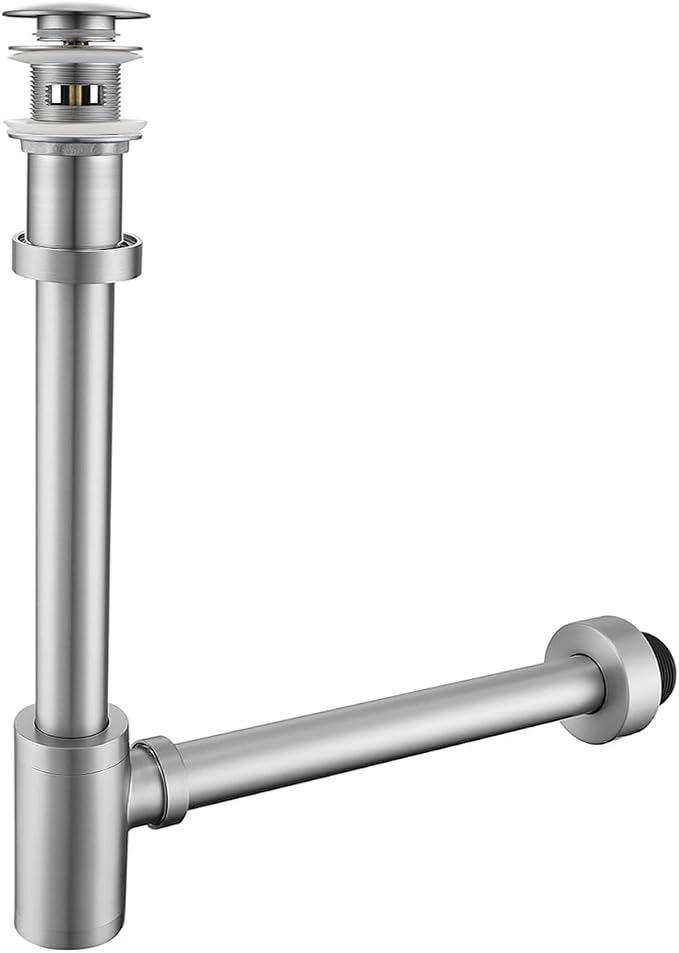 Brass Round Bottle P-Trap with Pop Up Drain Stopper with Overflow, 1 1/4 by SEABEFORE