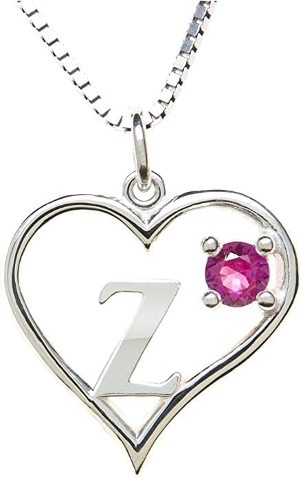 Silver Sterling Necklace Initial Letter A-Z Birthstone for Women – Personalized Custom Jewelry Pendant with Heart Design Customized Dainty Charm for Wife Girlfriend Mom – 18" Box Chain