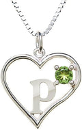 Silver Sterling Necklace Initial Letter A-Z Birthstone for Women – Personalized Custom Jewelry Pendant with Heart Design Customized Dainty Charm for Wife Girlfriend Mom – 18" Box Chain