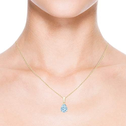 Angara Natural Aquamarine Solitaire Pendant for Women | Pear-Shaped Aquamarine Solitaire Pendant in 14K Solid Gold/Silver/Platinum With 18" Chain | March Birthday, Gemstone Jewelry Gift