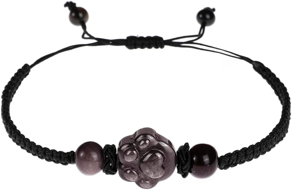 Money Attraction Cat Bracelet - Black Obsidian Women Bracelets -Wealth Prosperity Abundance Stone Bead Bracelet, Entrepreneur Business Luck Beaded Bracelets,Spiritual Mood Energy Cute Protection Stretch Bracelet,Health Good Luck Feng Shui Bracelets For...
