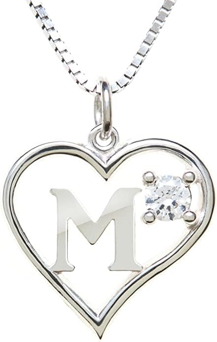 Silver Sterling Necklace Initial Letter A-Z Birthstone for Women – Personalized Custom Jewelry Pendant with Heart Design Customized Dainty Charm for Wife Girlfriend Mom – 18" Box Chain