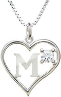 Silver Sterling Necklace Initial Letter A-Z Birthstone for Women – Personalized Custom Jewelry Pendant with Heart Design Customized Dainty Charm for Wife Girlfriend Mom – 18" Box Chain