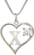 Silver Sterling Necklace Initial Letter A-Z Birthstone for Women – Personalized Custom Jewelry Pendant with Heart Design Customized Dainty Charm for Wife Girlfriend Mom – 18" Box Chain