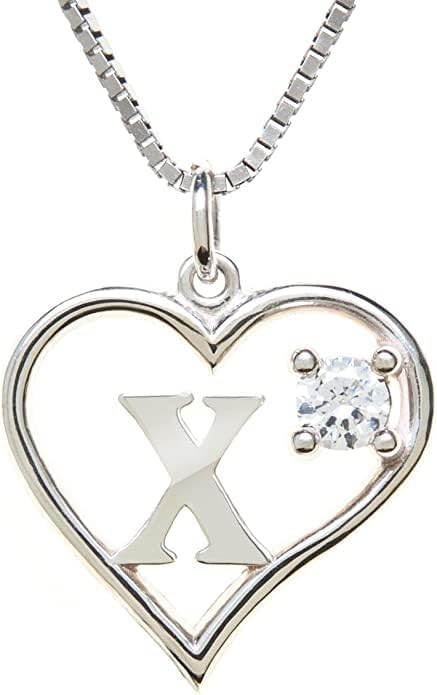 Silver Sterling Necklace Initial Letter A-Z Birthstone for Women – Personalized Custom Jewelry Pendant with Heart Design Customized Dainty Charm for Wife Girlfriend Mom – 18" Box Chain