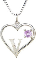 Silver Sterling Necklace Initial Letter A-Z Birthstone for Women – Personalized Custom Jewelry Pendant with Heart Design Customized Dainty Charm for Wife Girlfriend Mom – 18" Box Chain