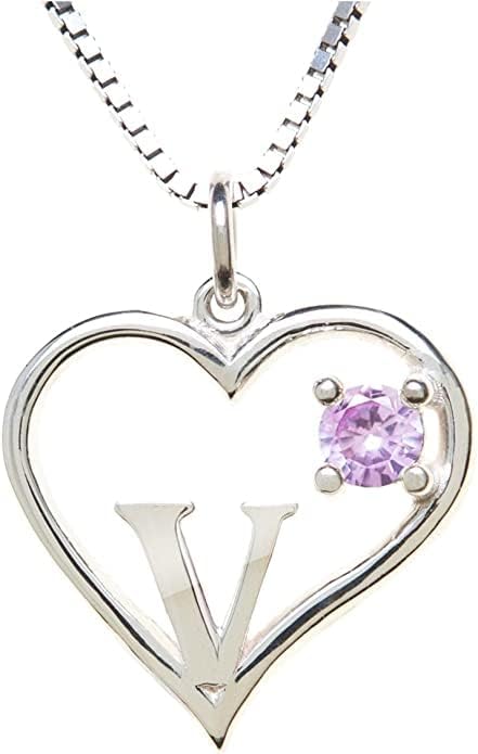 Silver Sterling Necklace Initial Letter A-Z Birthstone for Women – Personalized Custom Jewelry Pendant with Heart Design Customized Dainty Charm for Wife Girlfriend Mom – 18" Box Chain